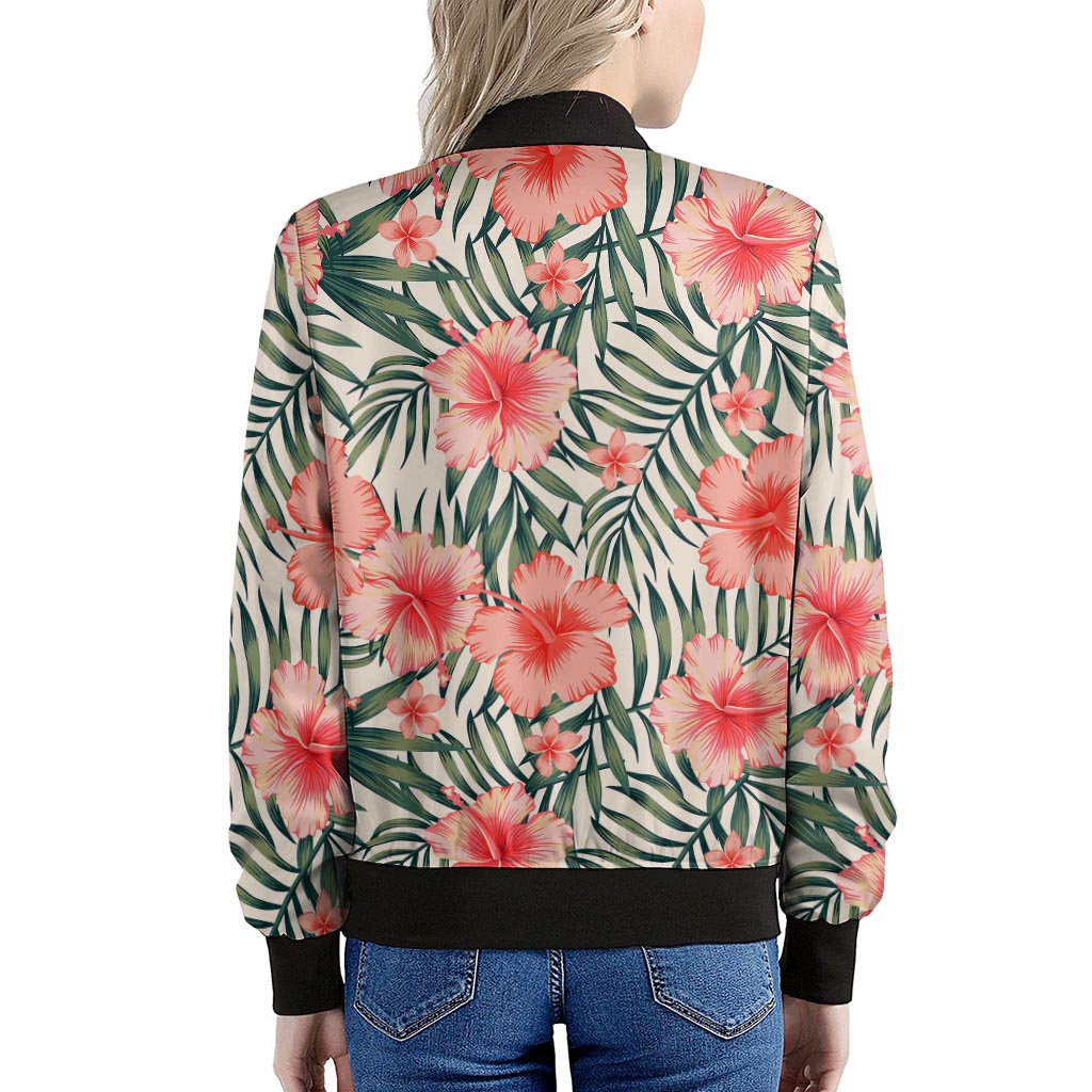 Exotic Tropical Hibiscus Pattern Print Women's Bomber Jacket