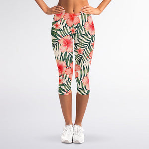 Exotic Tropical Hibiscus Pattern Print Women's Capri Leggings