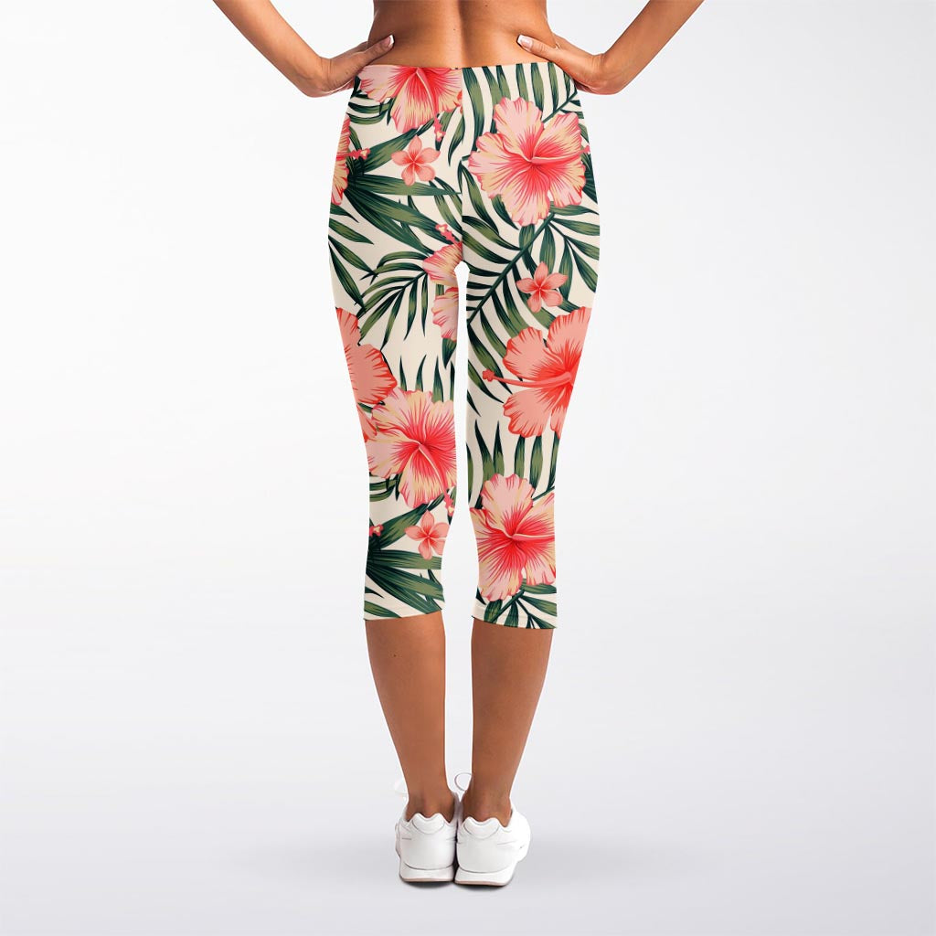 Exotic Tropical Hibiscus Pattern Print Women's Capri Leggings