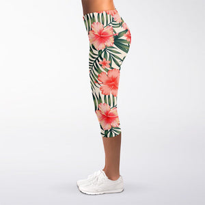 Exotic Tropical Hibiscus Pattern Print Women's Capri Leggings