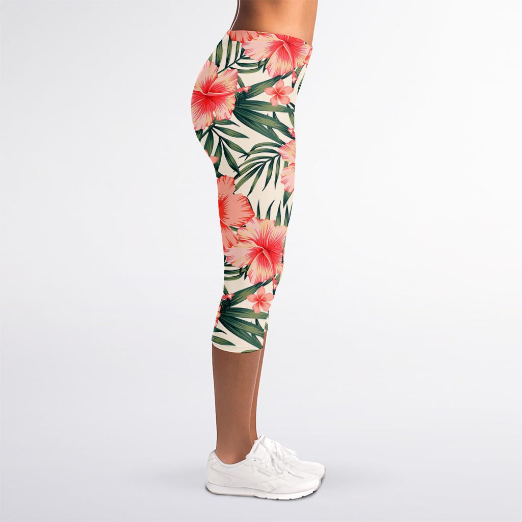 Exotic Tropical Hibiscus Pattern Print Women's Capri Leggings