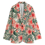 Exotic Tropical Hibiscus Pattern Print Women's Cotton Blazer