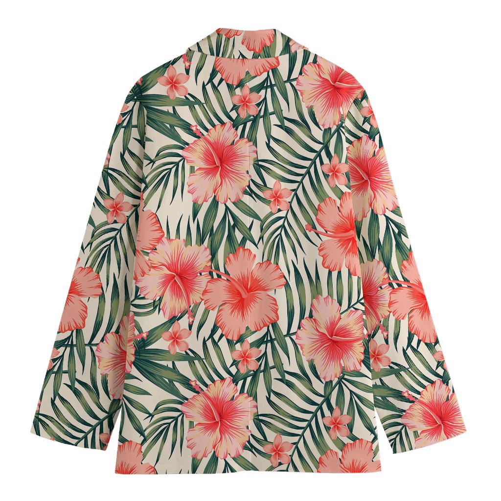 Exotic Tropical Hibiscus Pattern Print Women's Cotton Blazer