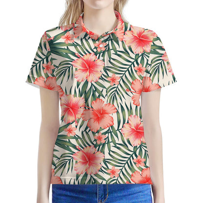 Exotic Tropical Hibiscus Pattern Print Women's Polo Shirt