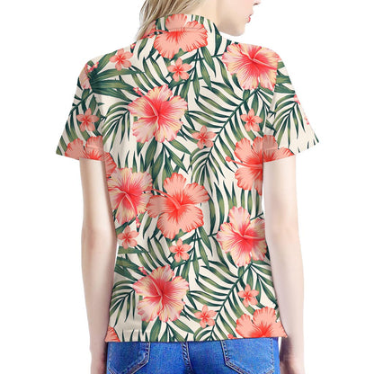 Exotic Tropical Hibiscus Pattern Print Women's Polo Shirt