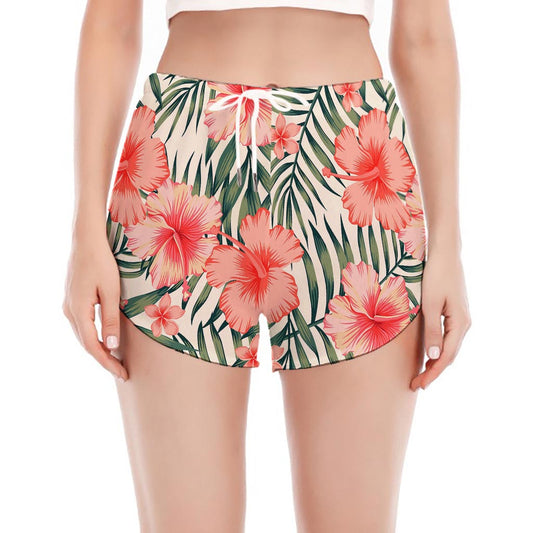 Exotic Tropical Hibiscus Pattern Print Women's Split Running Shorts
