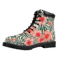 Exotic Tropical Hibiscus Pattern Print Padded Collar Lace Up Boots