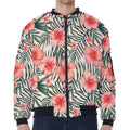 Exotic Tropical Hibiscus Pattern Print Zip Sleeve Bomber Jacket