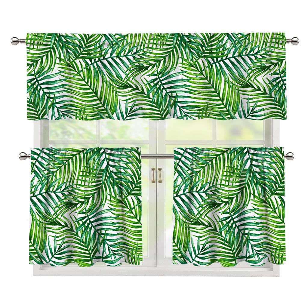 Exotic Tropical Leaf Pattern Print 3 Piece Kitchen Curtains