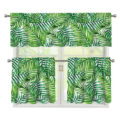 Exotic Tropical Leaf Pattern Print 3 Piece Kitchen Curtains