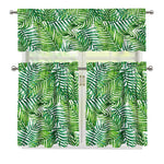 Exotic Tropical Leaf Pattern Print 3 Piece Kitchen Curtains