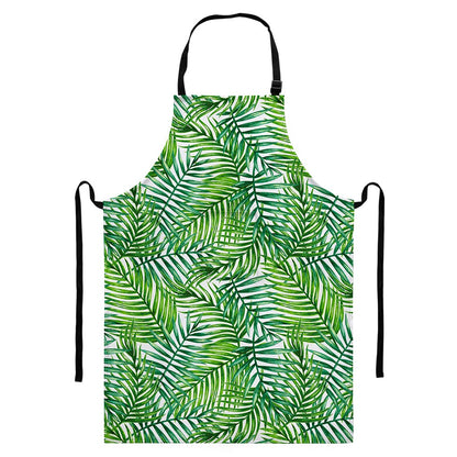 Exotic Tropical Leaf Pattern Print Bib Apron With Pocket