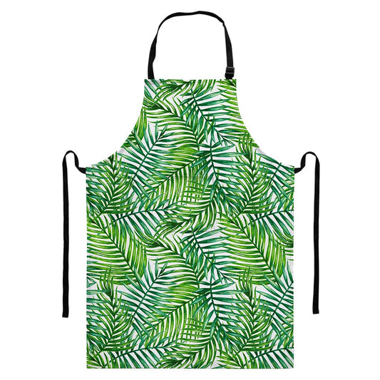 Exotic Tropical Leaf Pattern Print Bib Apron With Pocket
