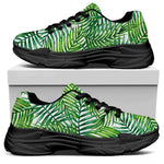Exotic Tropical Leaf Pattern Print Black Chunky Shoes