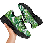 Exotic Tropical Leaf Pattern Print Black Chunky Shoes