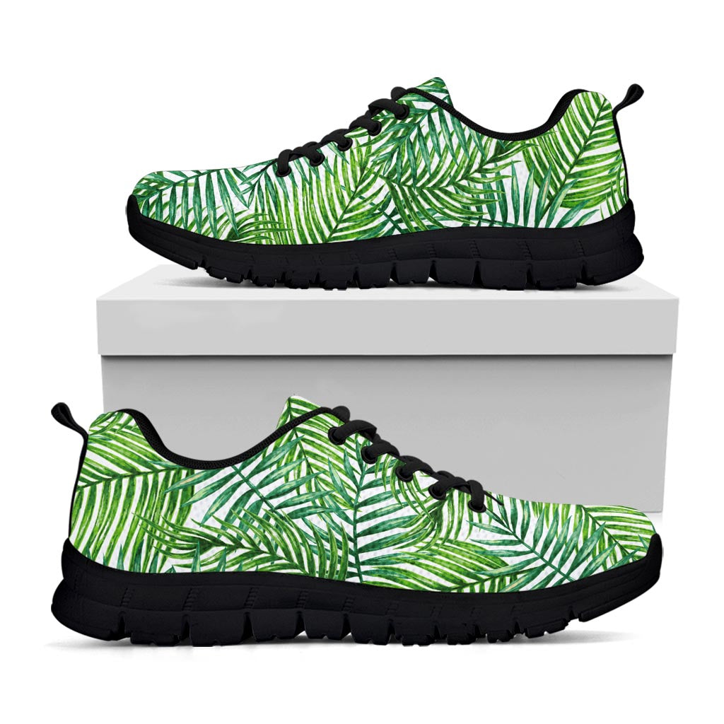 Exotic Tropical Leaf Pattern Print Black Running Shoes