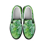 Exotic Tropical Leaf Pattern Print Black Slip On Sneakers
