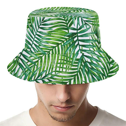 Exotic Tropical Leaf Pattern Print Bucket Hat