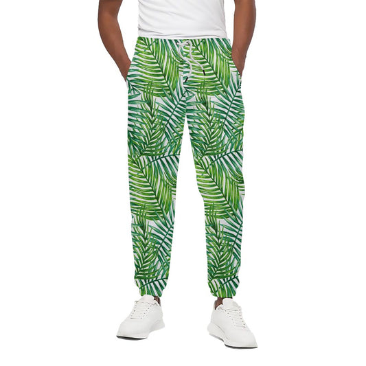 Exotic Tropical Leaf Pattern Print Cotton Pants