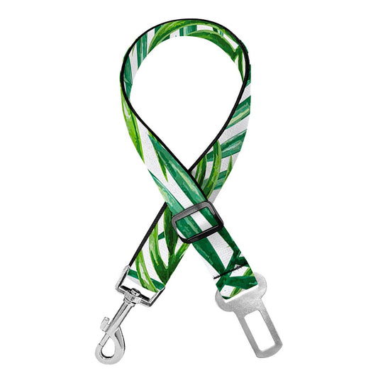 Exotic Tropical Leaf Pattern Print Dog Seat Belt