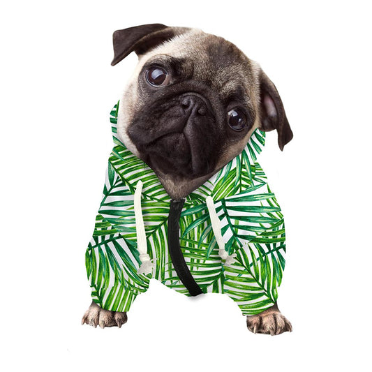 Exotic Tropical Leaf Pattern Print Dog Zip Up Hoodie