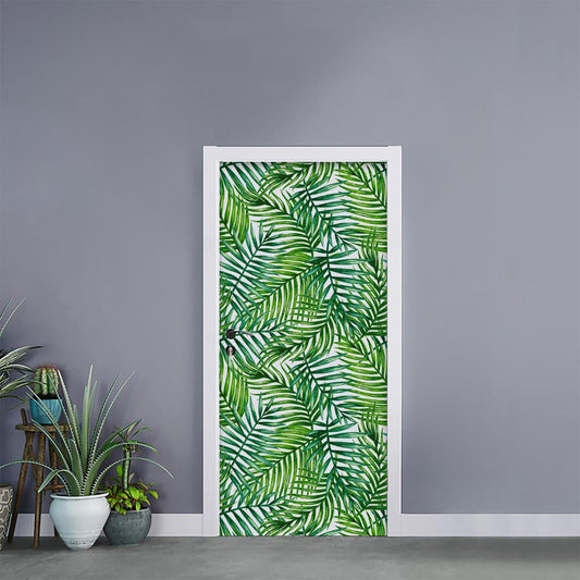 Exotic Tropical Leaf Pattern Print Door Sticker