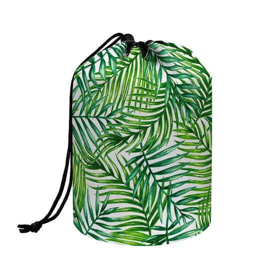 Exotic Tropical Leaf Pattern Print Drawstring Makeup Bag