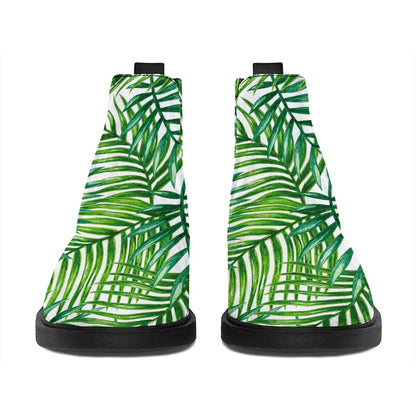 Exotic Tropical Leaf Pattern Print Flat Ankle Boots