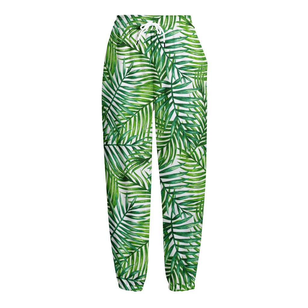 Exotic Tropical Leaf Pattern Print Fleece Lined Knit Pants