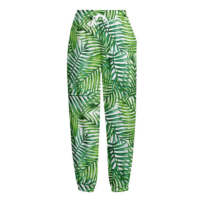 Exotic Tropical Leaf Pattern Print Fleece Lined Knit Pants