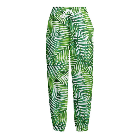 Exotic Tropical Leaf Pattern Print Fleece Lined Knit Pants