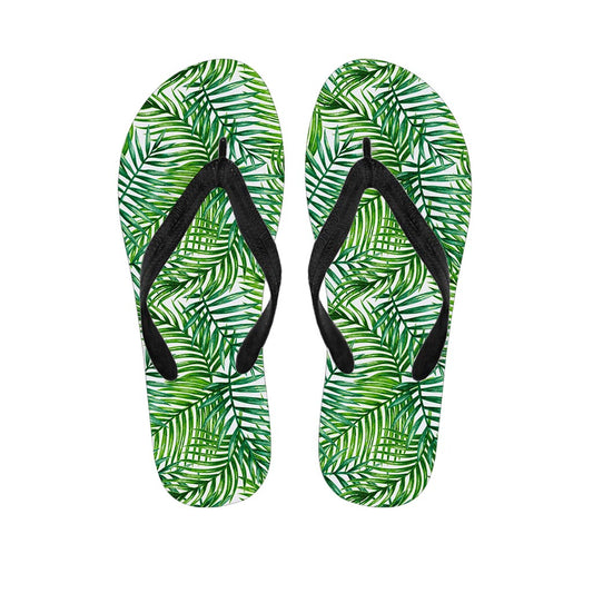 Exotic Tropical Leaf Pattern Print Flip Flops