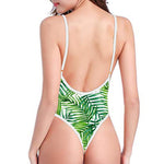 Exotic Tropical Leaf Pattern Print High Cut One Piece Swimsuit