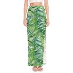 Exotic Tropical Leaf Pattern Print High Slit Maxi Skirt