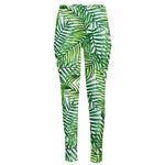 Exotic Tropical Leaf Pattern Print High-Waisted Pocket Leggings