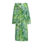 Exotic Tropical Leaf Pattern Print Hooded Bathrobe
