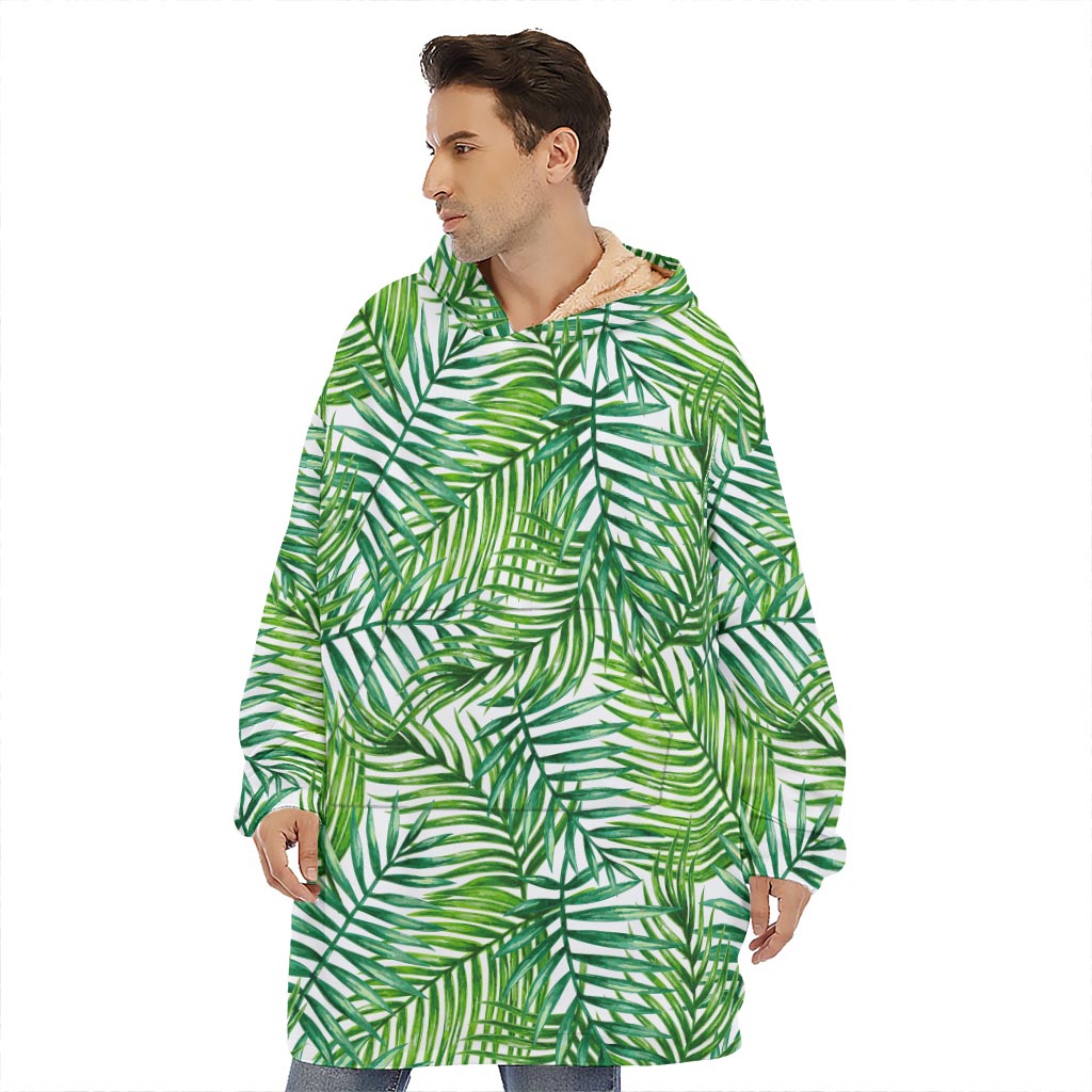 Exotic Tropical Leaf Pattern Print Hoodie Blanket