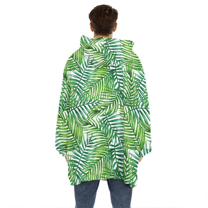 Exotic Tropical Leaf Pattern Print Hoodie Blanket