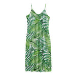 Exotic Tropical Leaf Pattern Print Jersey Midi Cami Dress