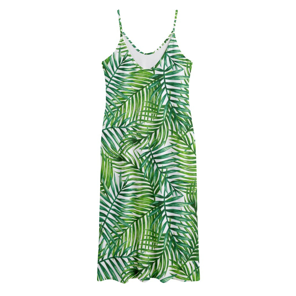Exotic Tropical Leaf Pattern Print Jersey Midi Cami Dress