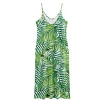 Exotic Tropical Leaf Pattern Print Jersey Midi Cami Dress