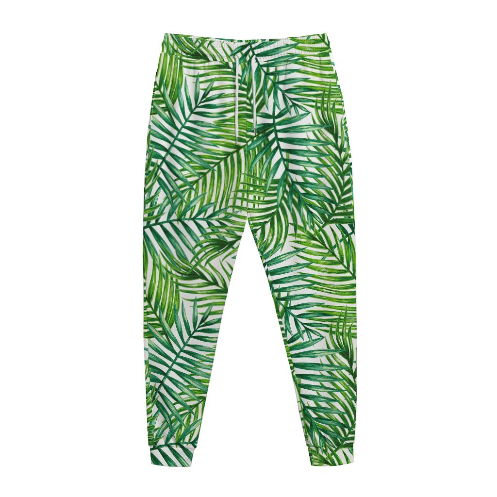 Exotic Tropical Leaf Pattern Print Jogger Pants