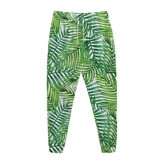 Exotic Tropical Leaf Pattern Print Jogger Pants