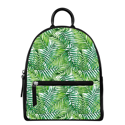 Exotic Tropical Leaf Pattern Print Leather Backpack