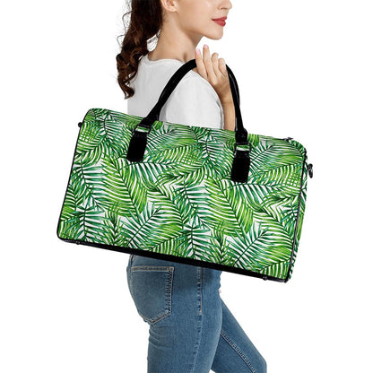 Exotic Tropical Leaf Pattern Print Leather Duffle Bag