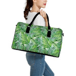 Exotic Tropical Leaf Pattern Print Leather Duffle Bag