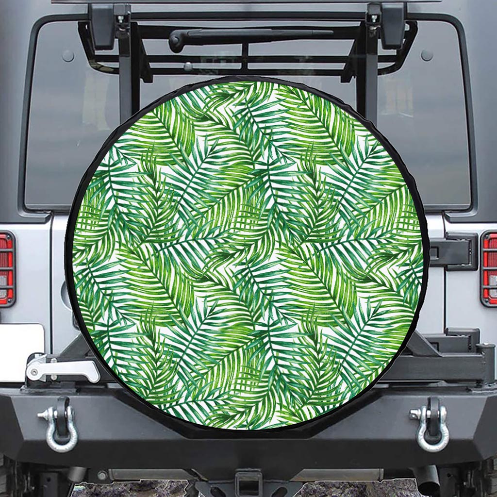 Exotic Tropical Leaf Pattern Print Leather Spare Tire Cover
