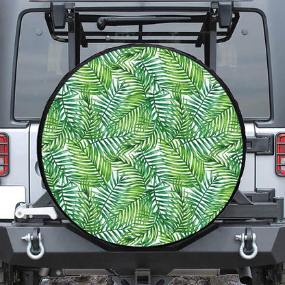 Exotic Tropical Leaf Pattern Print Leather Spare Tire Cover