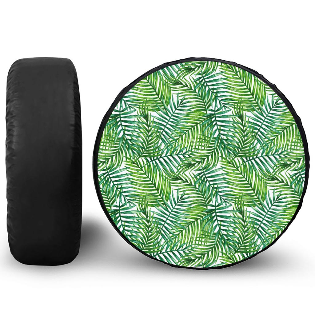 Exotic Tropical Leaf Pattern Print Leather Spare Tire Cover