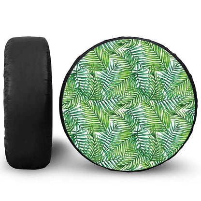 Exotic Tropical Leaf Pattern Print Leather Spare Tire Cover